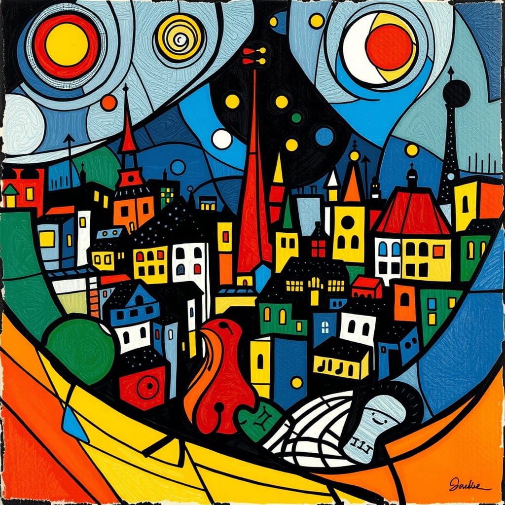 Dynamic Cityscape in Abstract Expressionist Style