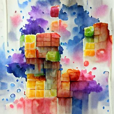 Dripping Tetris Blocks in Watercolor Style