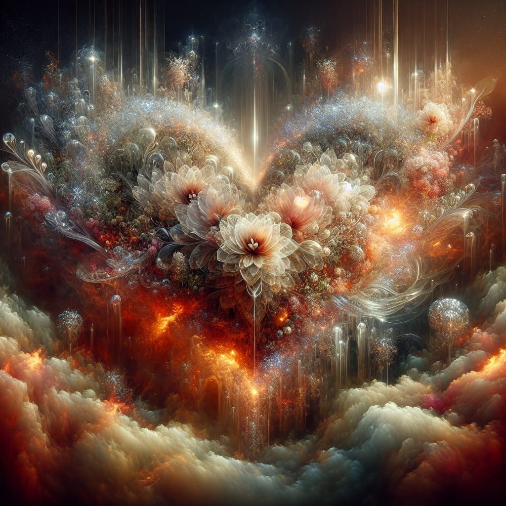 Floral Heart Ablaze: A Digital Matte Painting