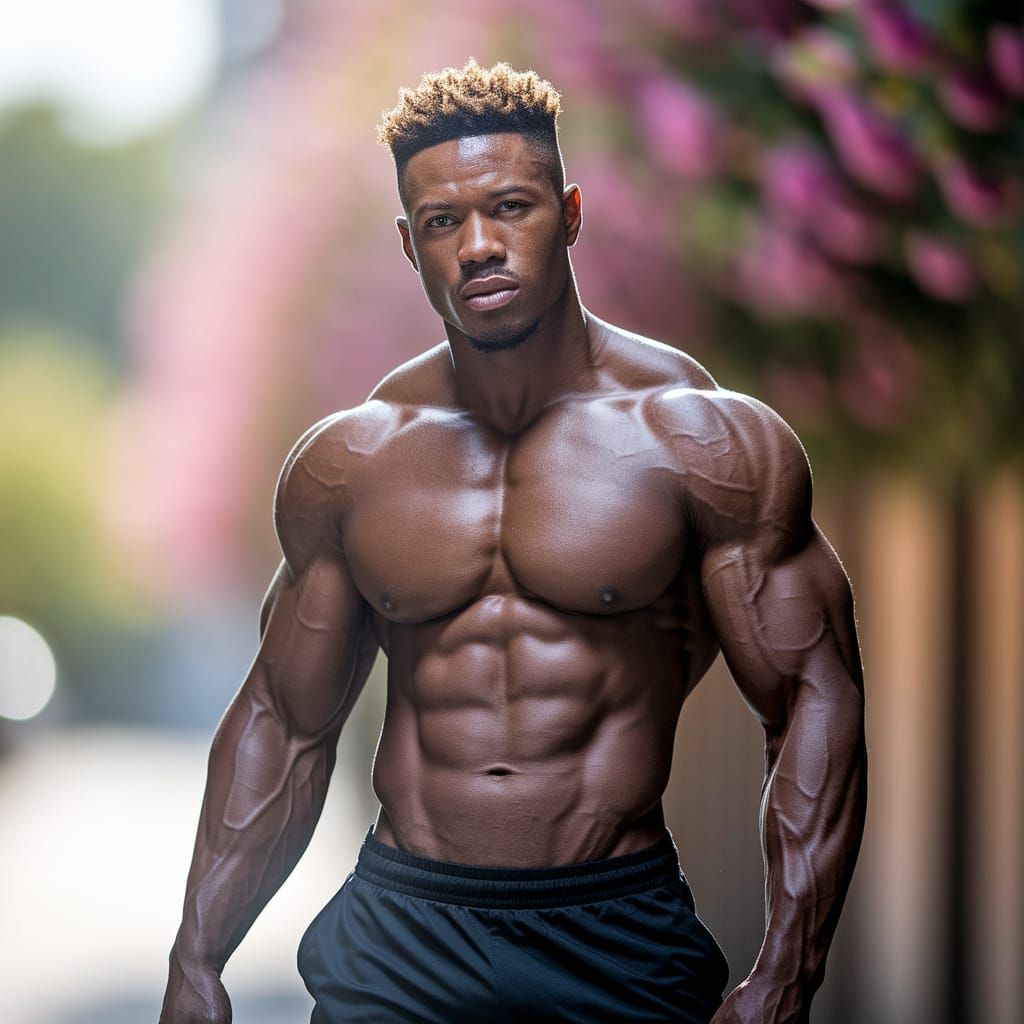 Striking Portrait of Muscular Man in Natural Sunlight