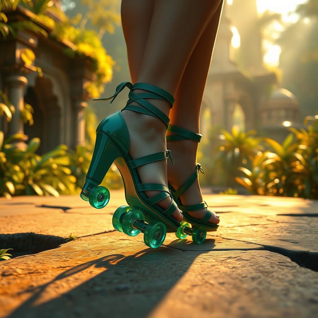 Emerald Goddess Roller Skating in Ancient Mysticism