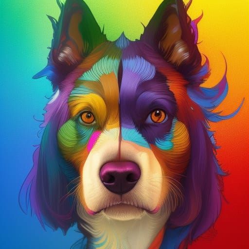 Rainbow Dog Portrait in Hyperdetailed Digital Art