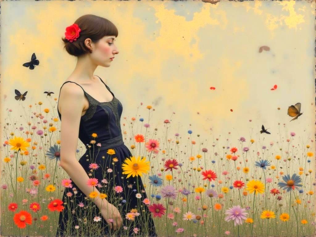 Klimt-Inspired Woman with Floral Abstraction