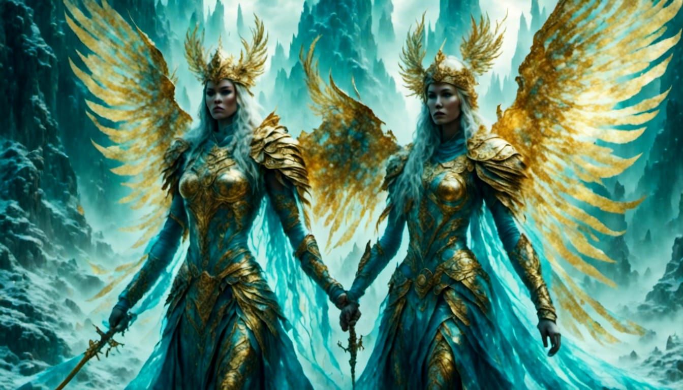 Golden Armored Norse God with Valkyrie Wings