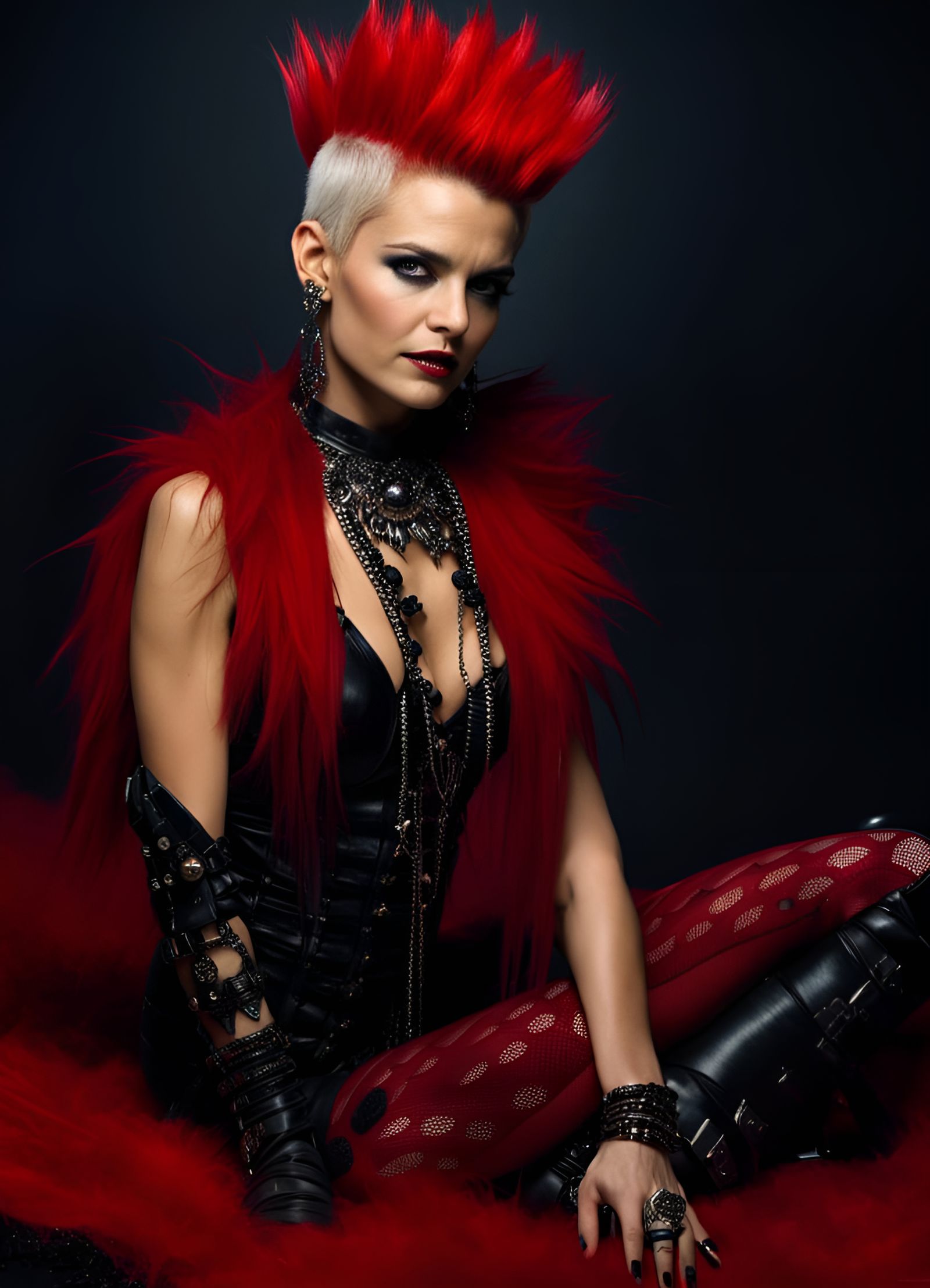 Deathrock Goth Portrait in Skimpy Red Bikini