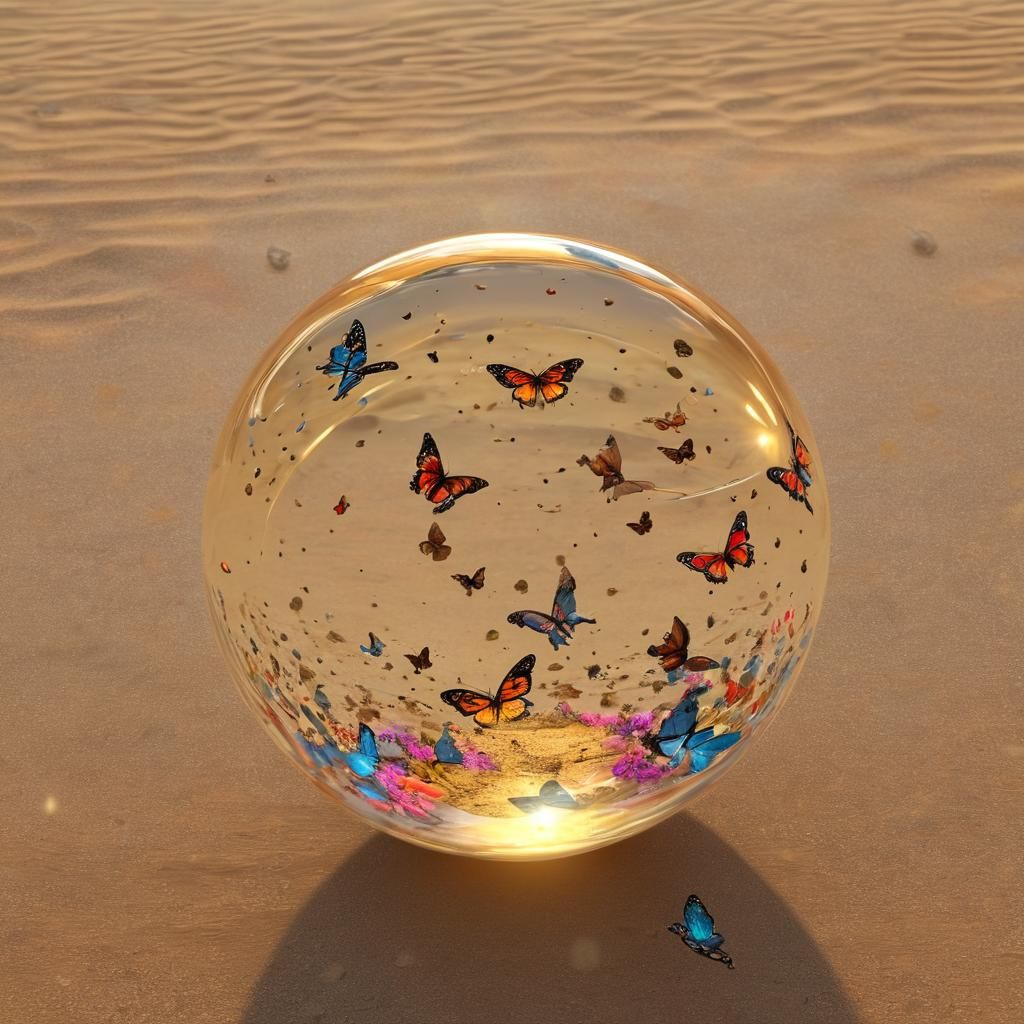 Butterfly Orb Floating Above Desert at Golden Hour