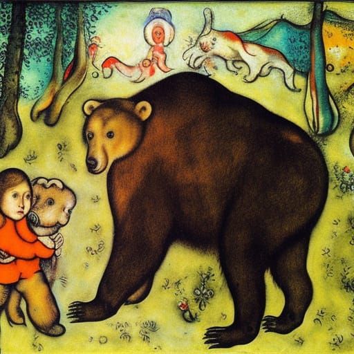 Bear Crushing Scene in Renaissance Surrealist Style