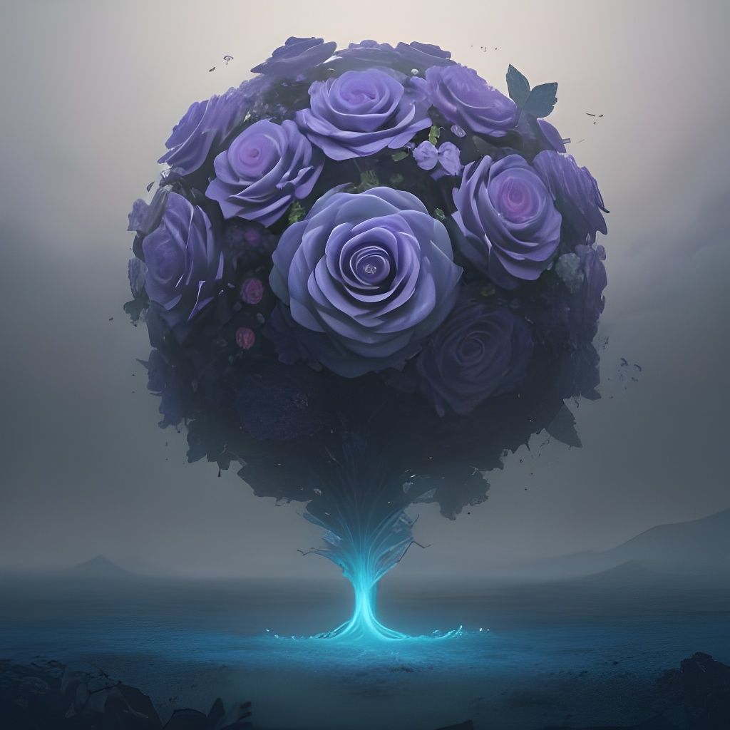 Blue and Silver Rose: Dramatic Digital Painting
