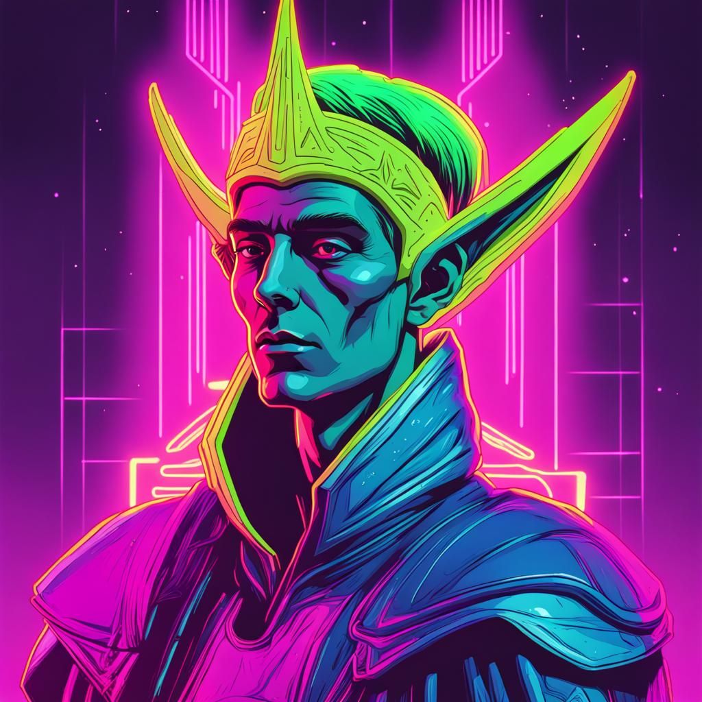 Synthwave High Elf King in Neon Retro Style