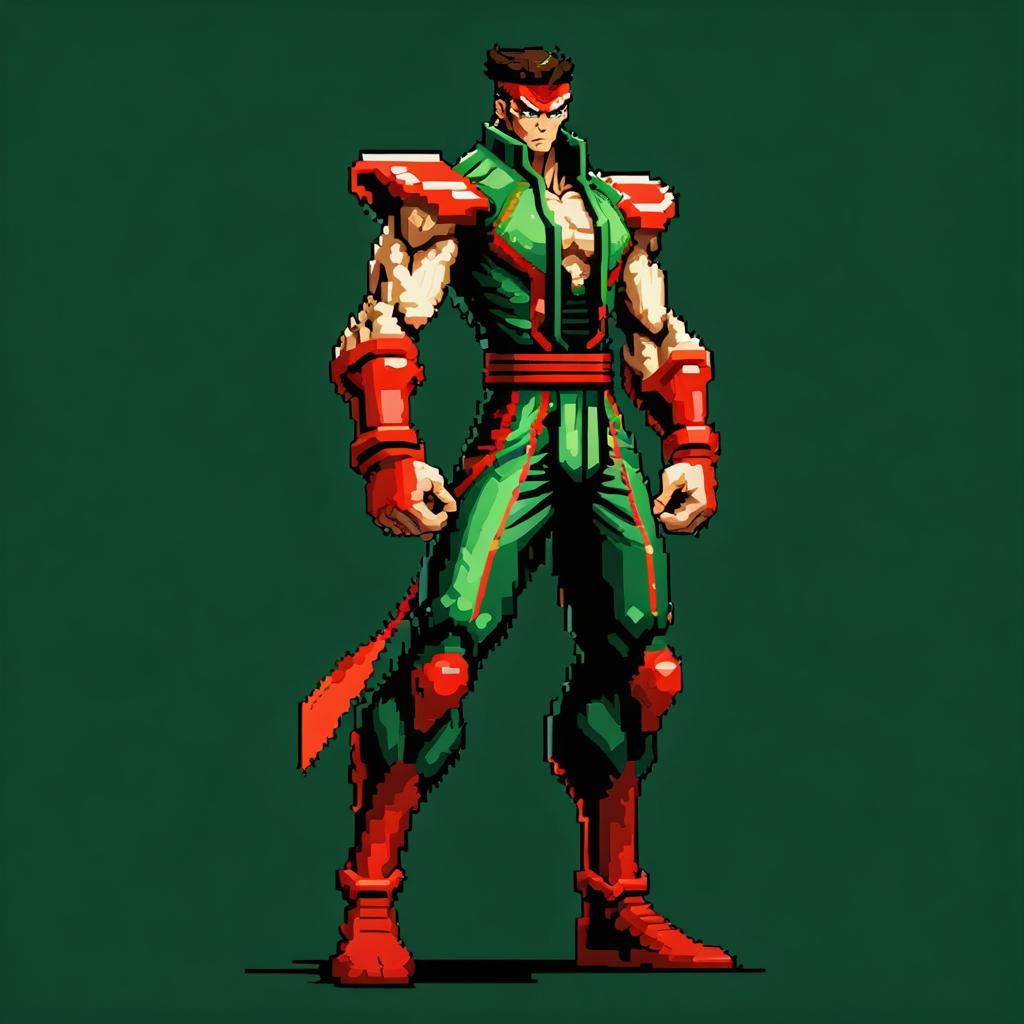 Futuristic Pixel Art Fighter in Street Fighter Style