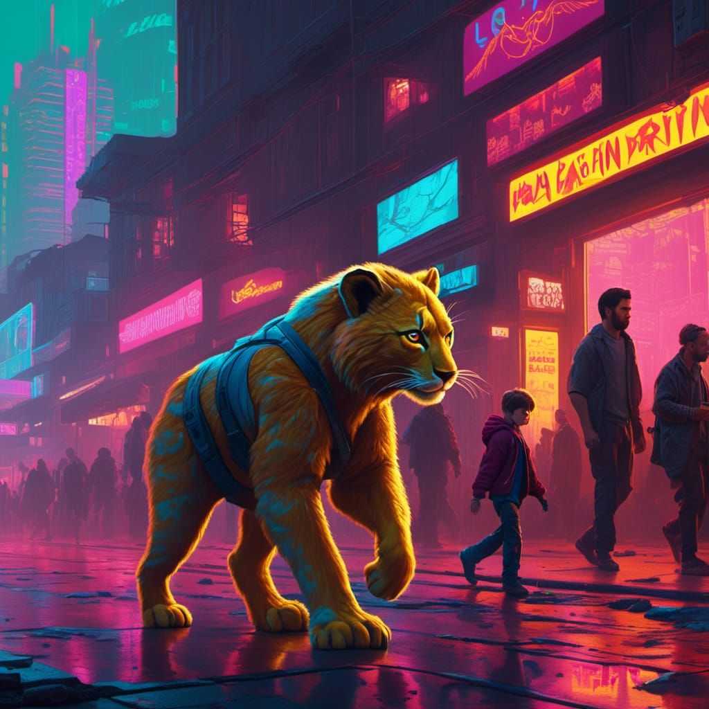 Simba in Cyberpunk Los Angeles