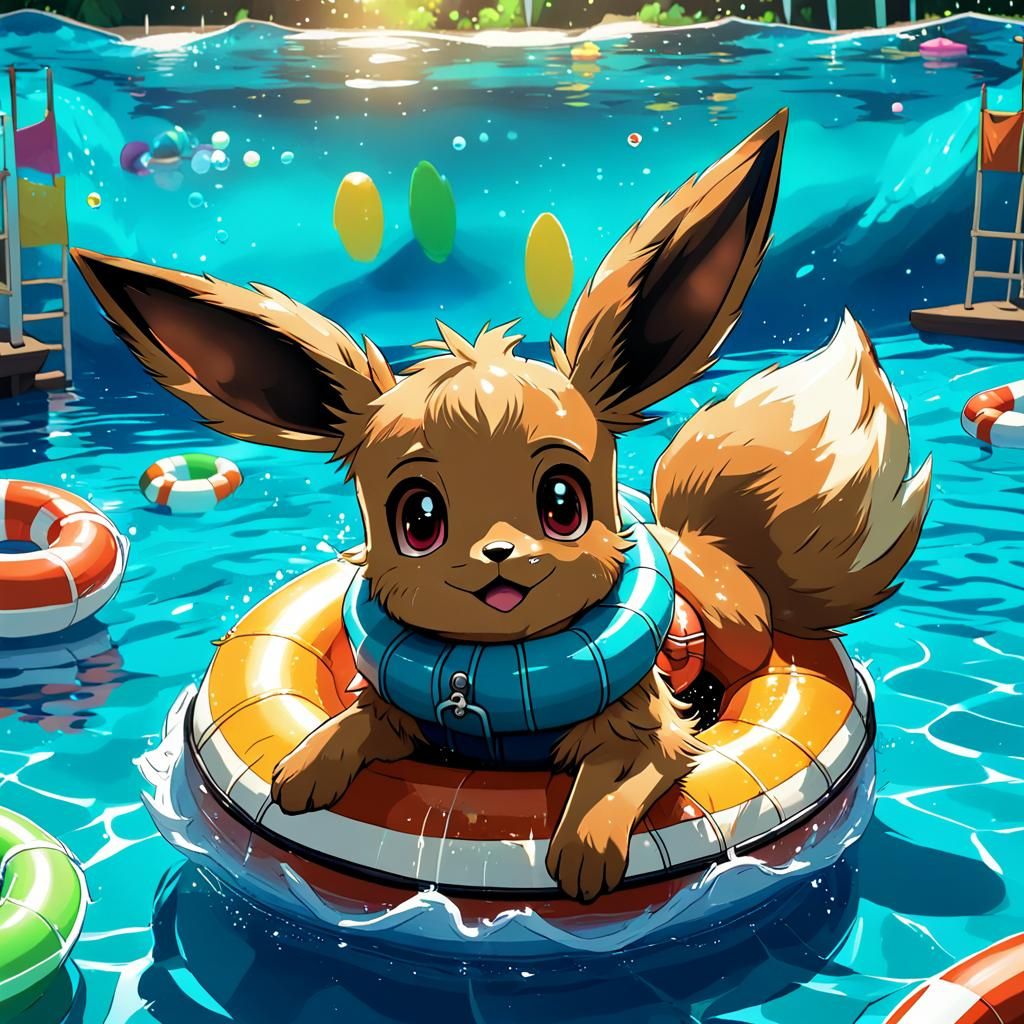 Eevee Boat Tubing Adventure in Anime Style