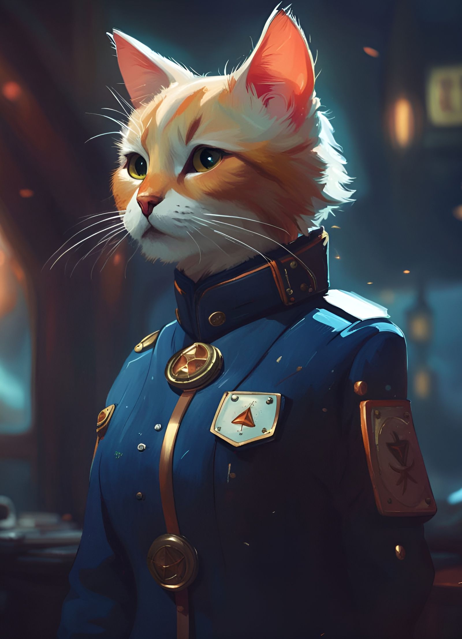 Cat Stewardess in Storybook Watercolor Style