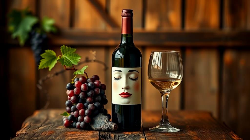 Wine Bottle with Face and Wine Glasses