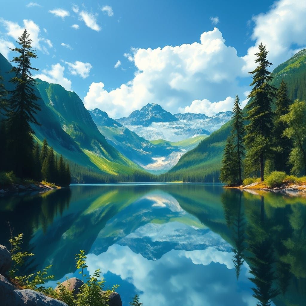 Serene Alpine Lake in a Breezy Landscape
