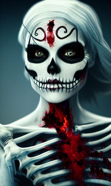 Ghostly Woman Skeleton in Halloween Movie Style