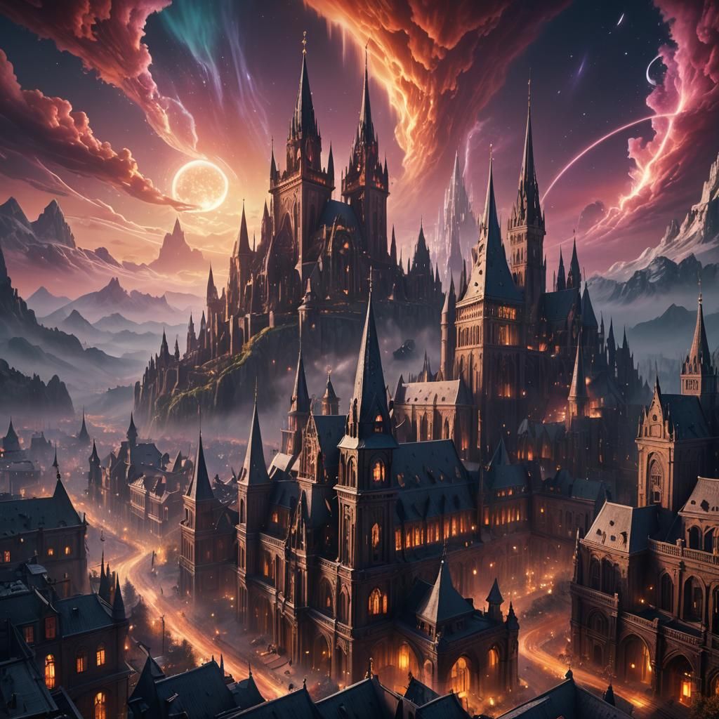 Fantastical Cityscape Under Aurora, Unreal Engine 5