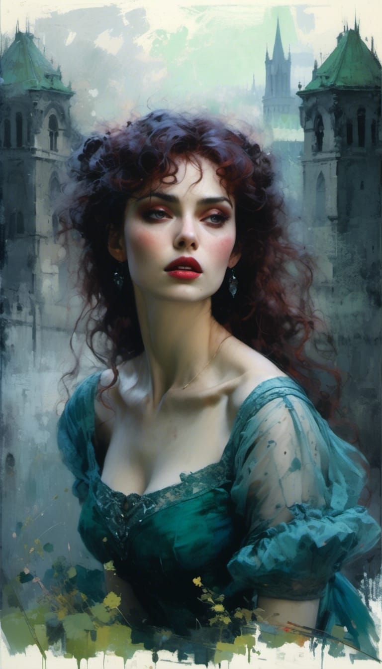 Vampiress as Bride of Dracula in Detailed Matte Painting