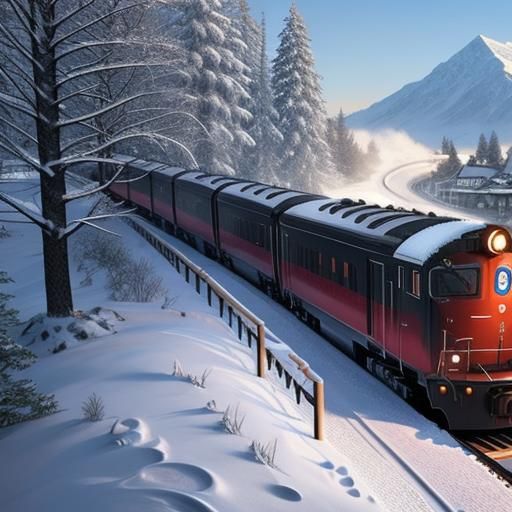 Hyperrealistic Snow Train: An Epic Digital Masterpiece