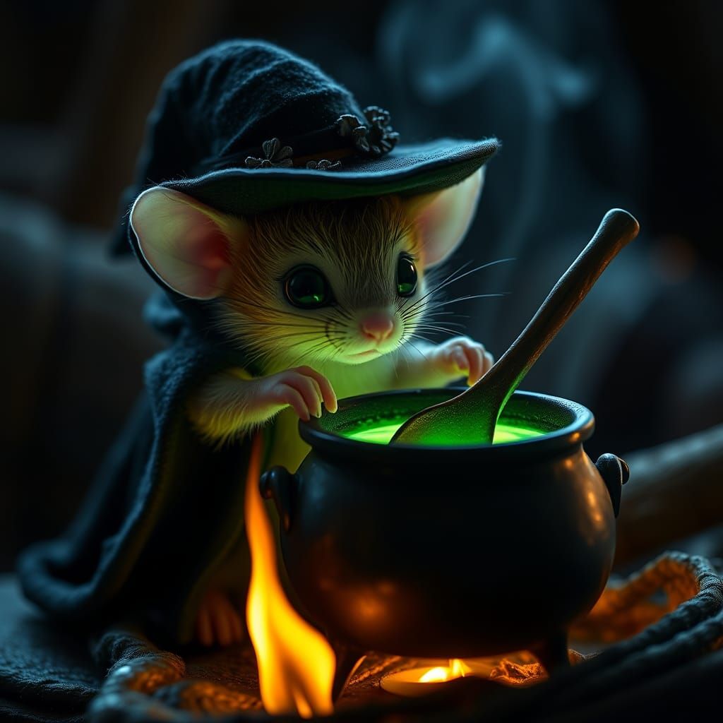 Whimsical Witch Mouse Stirring Potion
