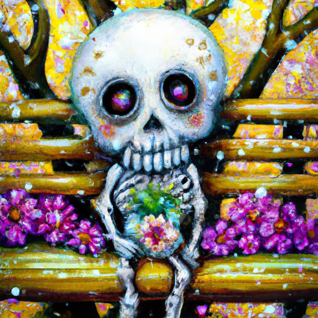 Chibi Sugar Skull Skeletons in Oil Painting