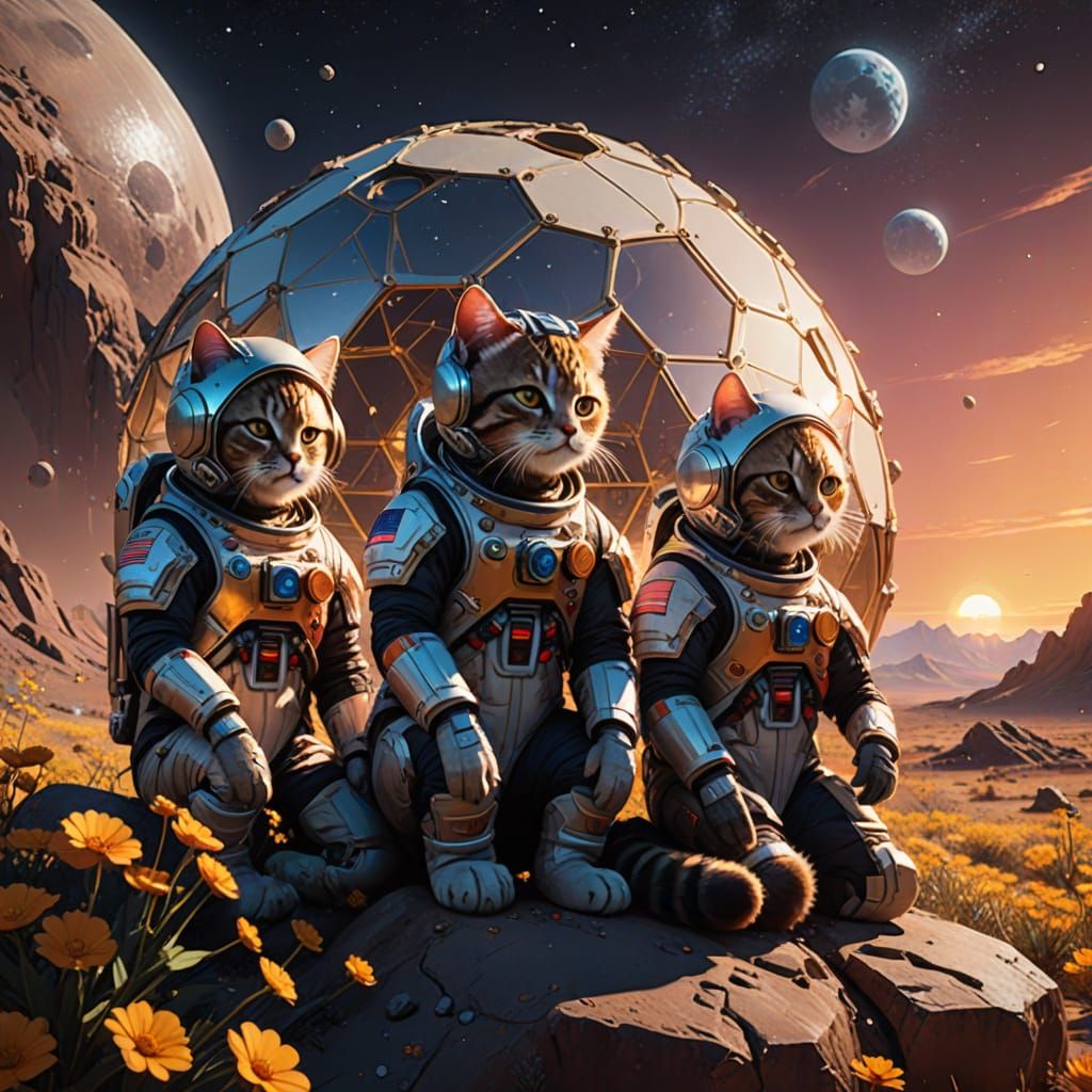 Cosmic Kitten in Golden Hour Desert Oasis