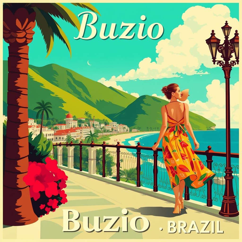 Buzios, Brazil: Woman on Promenade in Art Deco Style