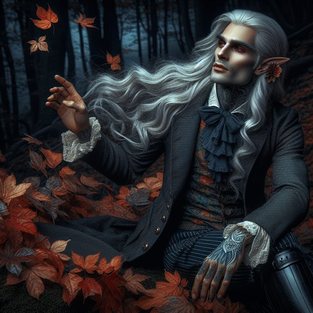Elven Man in Autumnal Forest, Tenebrism Style