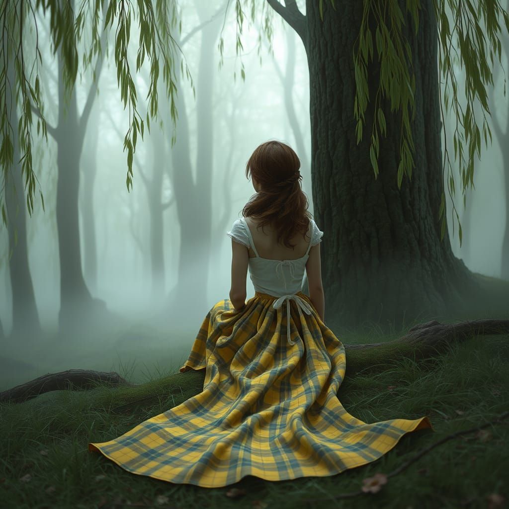 Girl in Misty Forest, Digital Painting