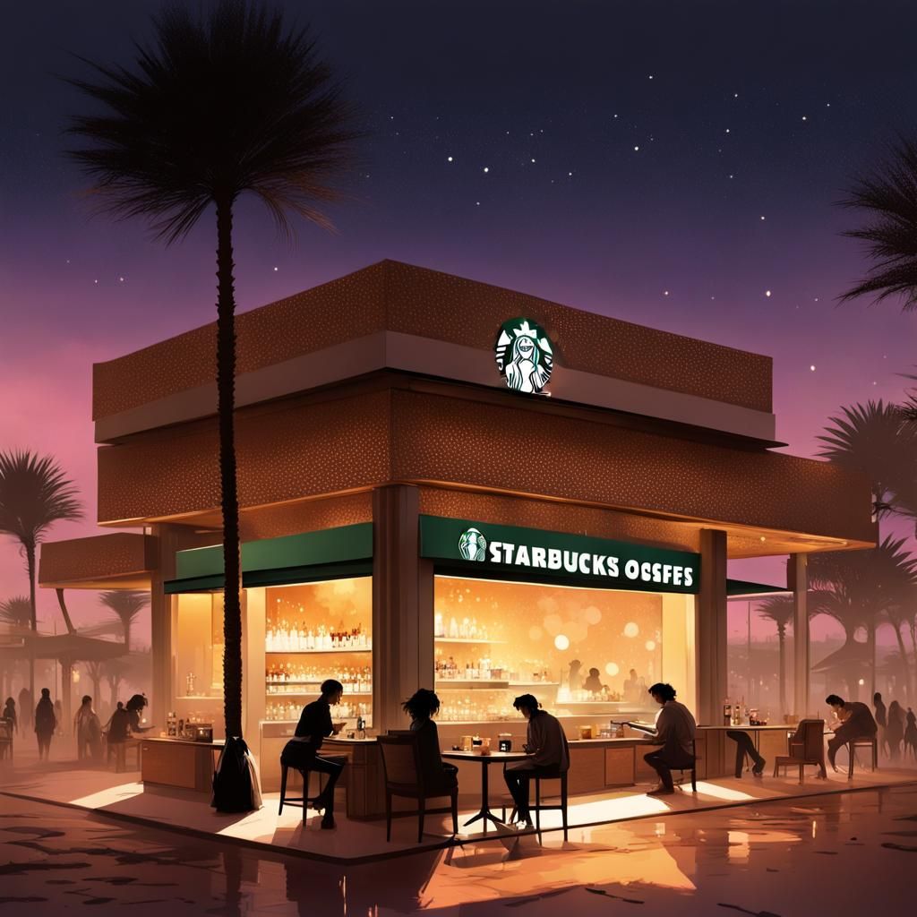 Starbucks in Sahara Oasis: Maximalist Digital Art