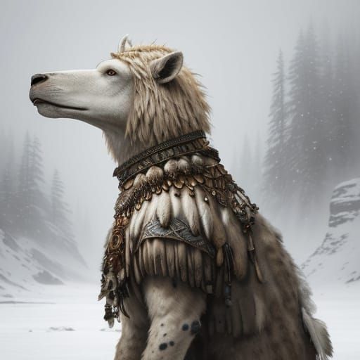 Paleolithic Warrior in Snowy Wilderness