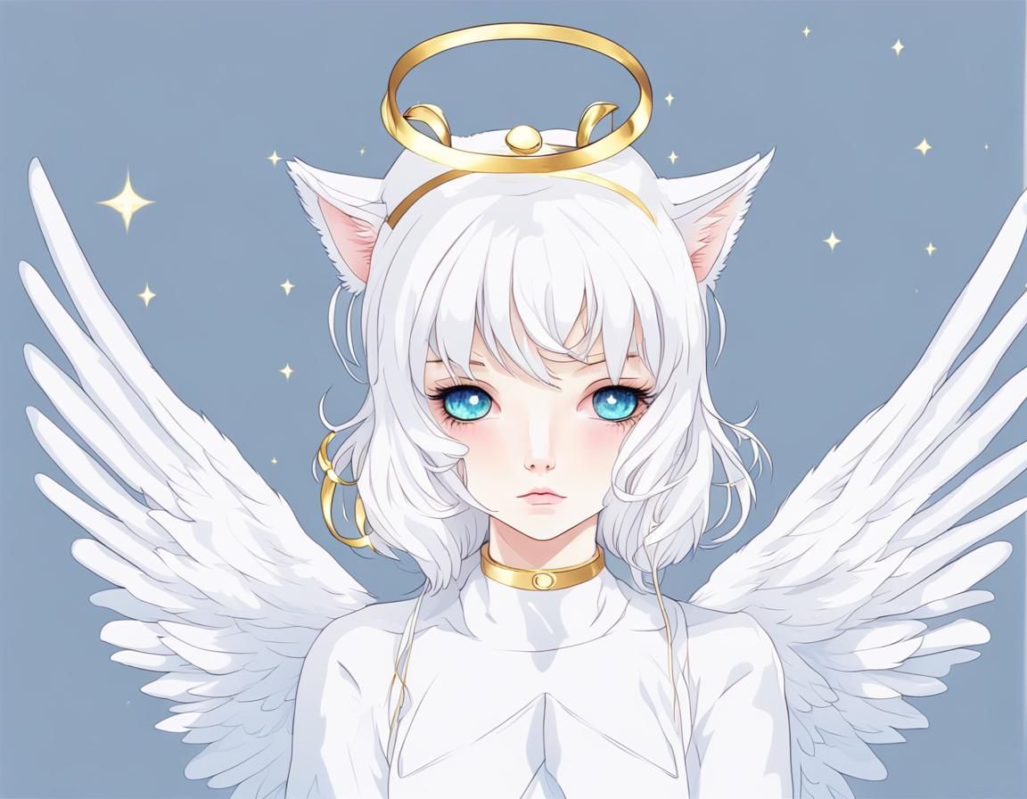 Angelic Cat-Girl with Heterochromia and Halo