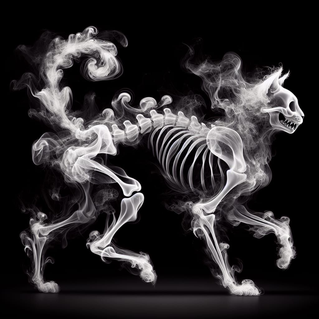 Ethereal Smoke Cat Galloping in Darkness