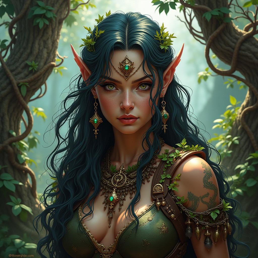 Half-Orc Druid Portrait in Fantasy Art Style