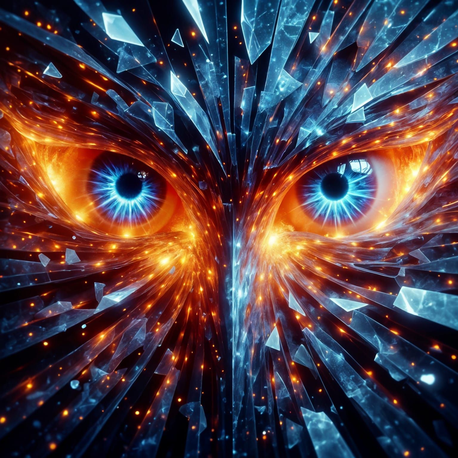 Glowing Parrot Eyes in Brocken Glass Style