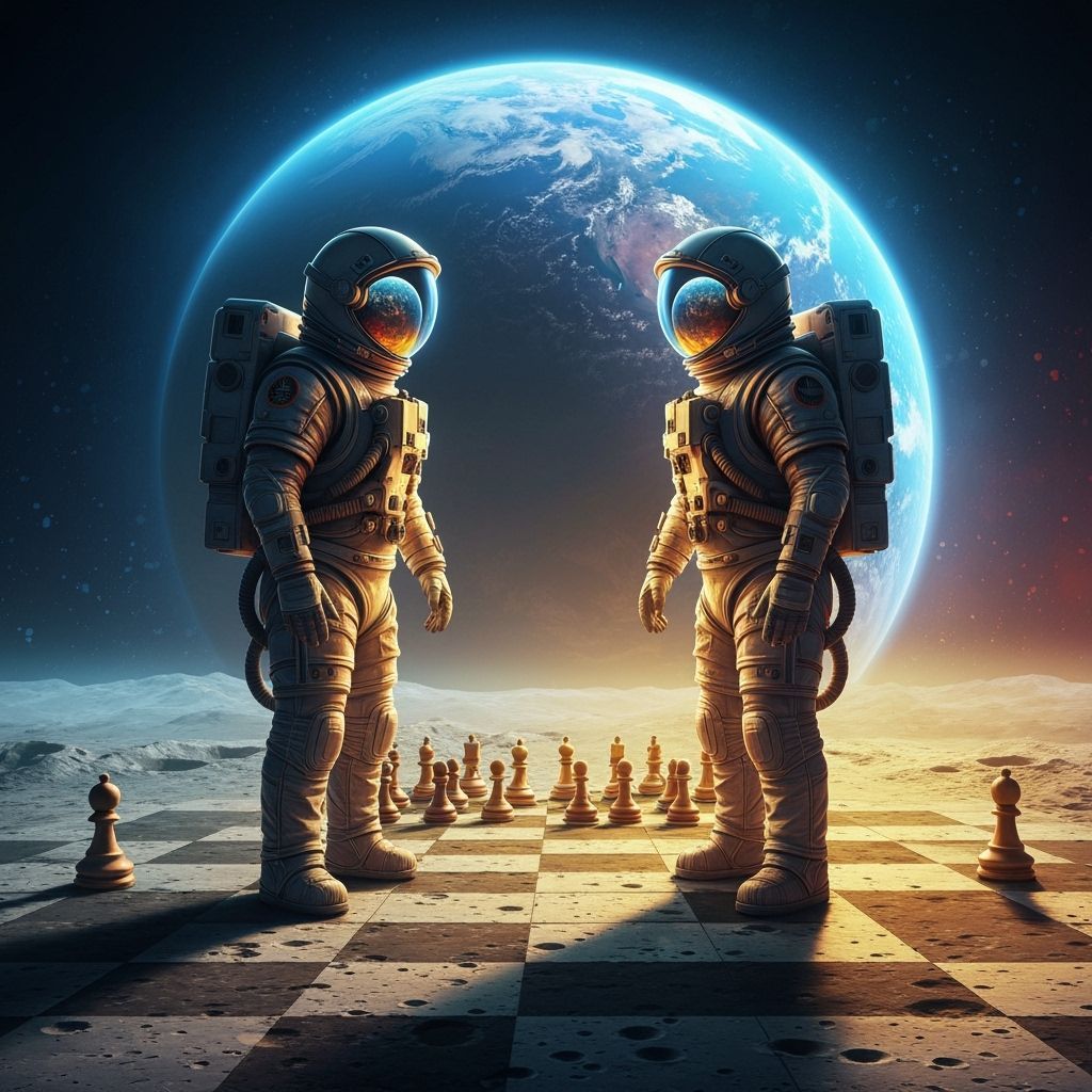 Astronauts Play Chess on the Moon in Hyperrealistic Style