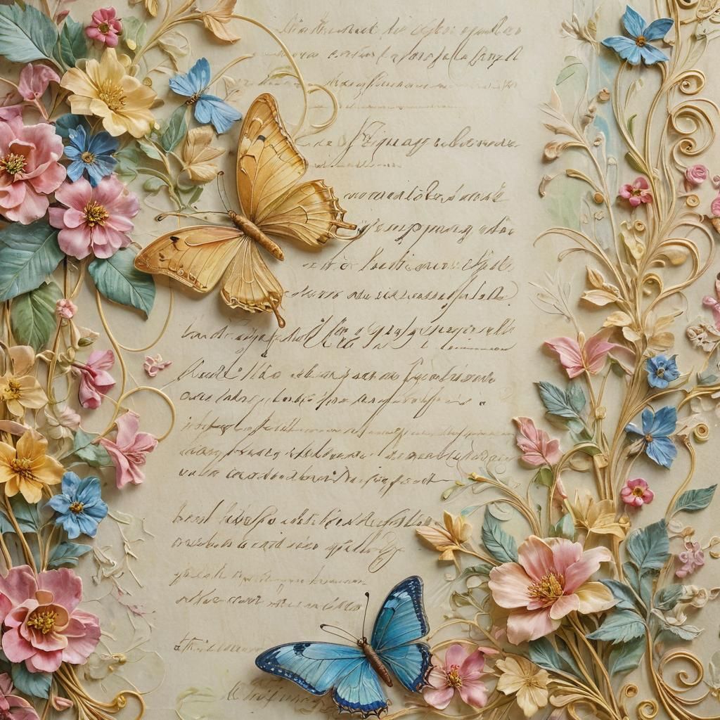 Art Nouveau Calligraphy with Flowers and Butterflies