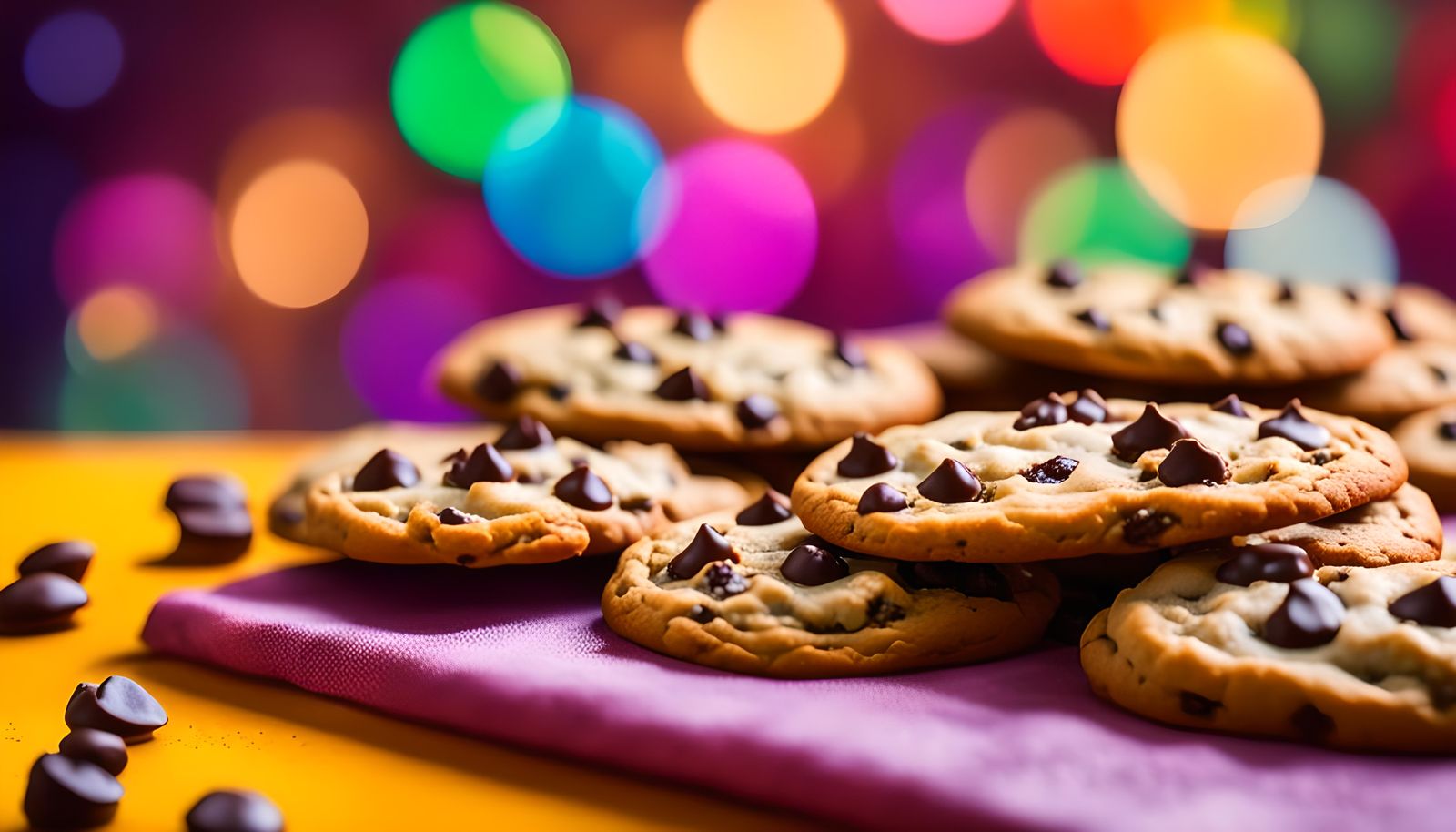 Delicious Chocolate Chip Cookies on Colorful Background