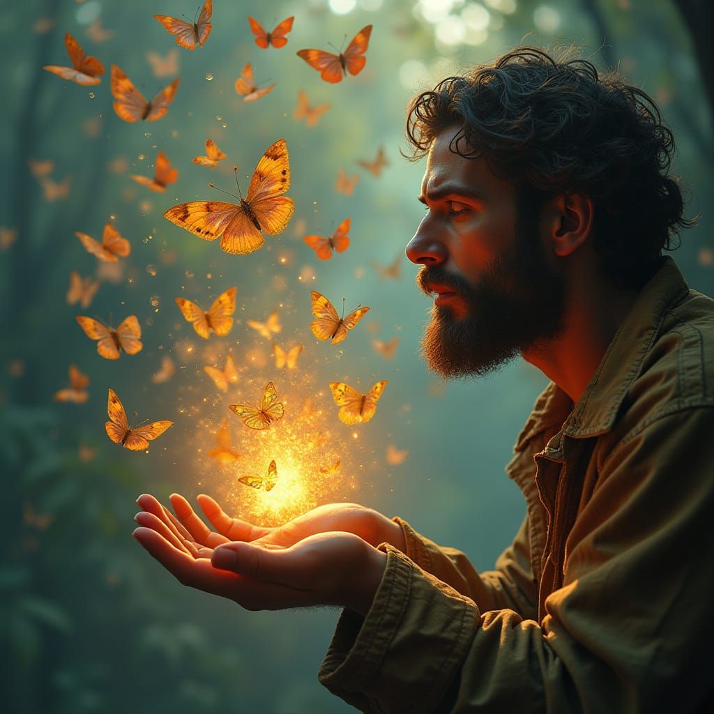 Hyperrealistic Surrealism: A Man's Hand Releases Iridescent ...