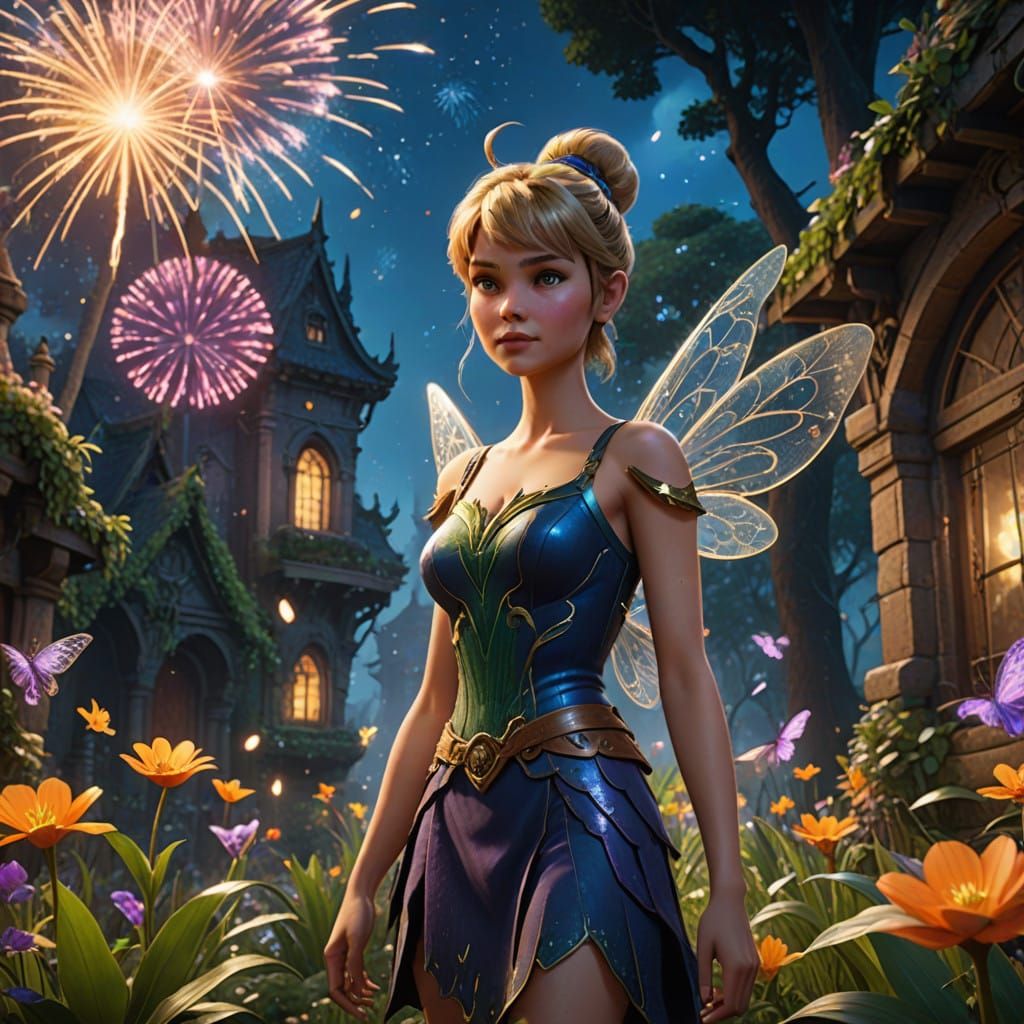 Tinker Bell in a Whimsical Moonlit Garden