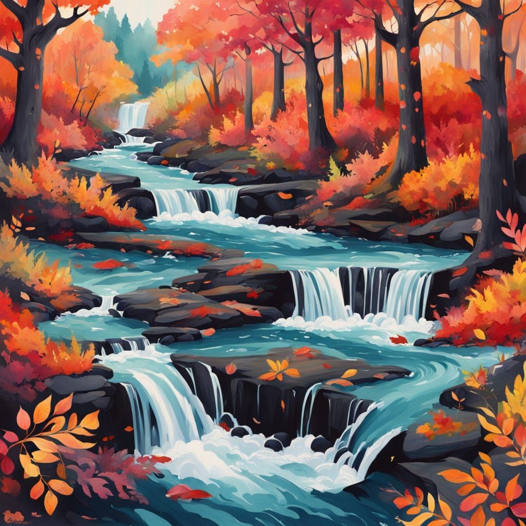 autumn waterfall in the forest 1