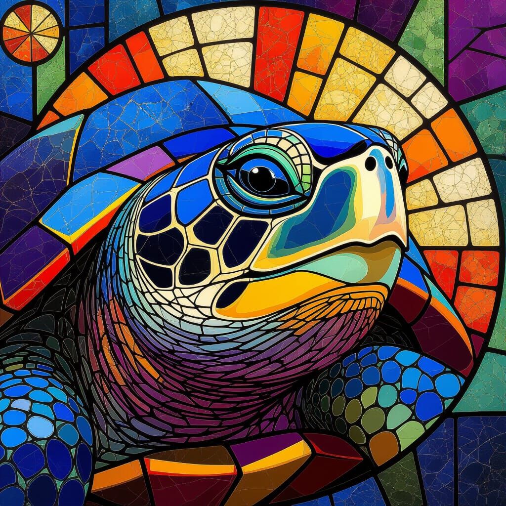 Byzantine Turtle Portrait with Mosaic Textures