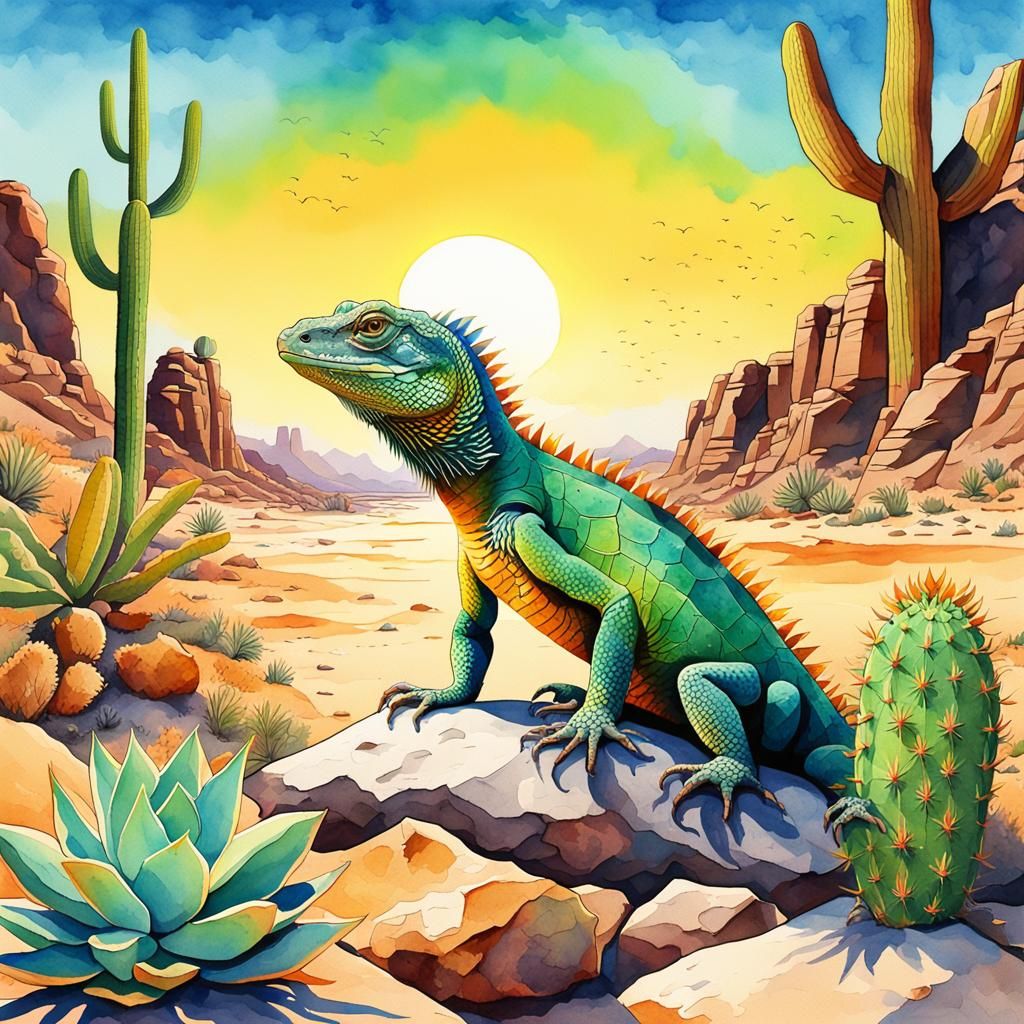 Desert Lizard in Watercolor Pop Art Style