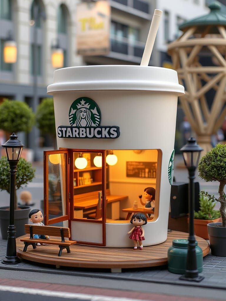 Charming Miniature Starbucks Coffee Shop in Q-Version Style