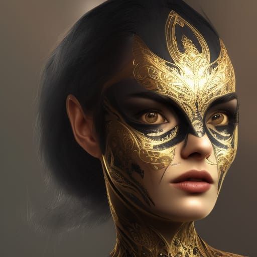 Metallic Gold Woman with Black Facial Markings