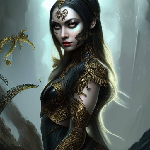 Metallic Gold Woman in Detailed Matte Painting