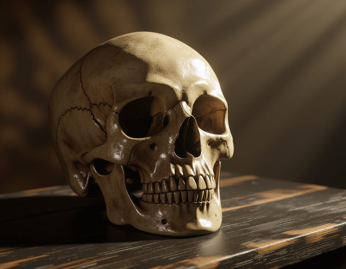 Photorealistic Skull With Dramatic Chiaroscuro Lighting