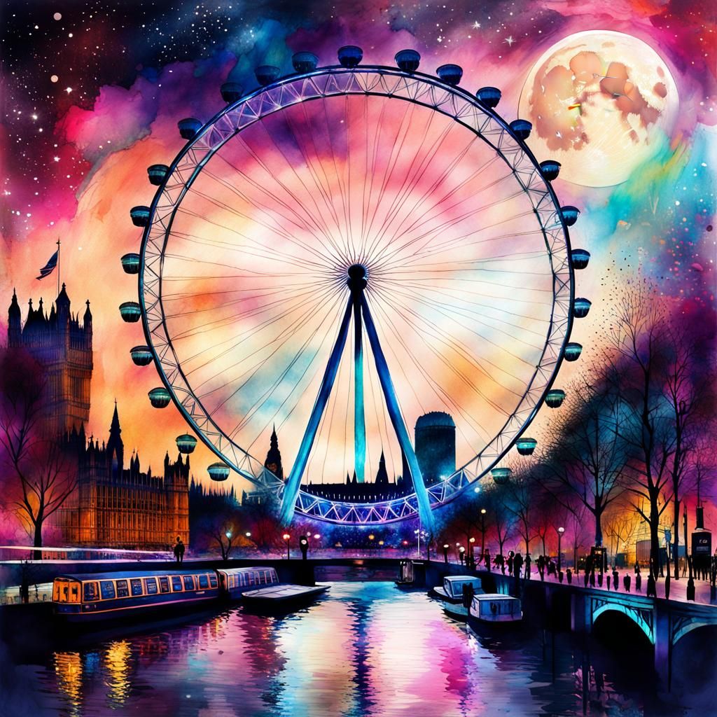 London Eye in Digital Watercolor Style