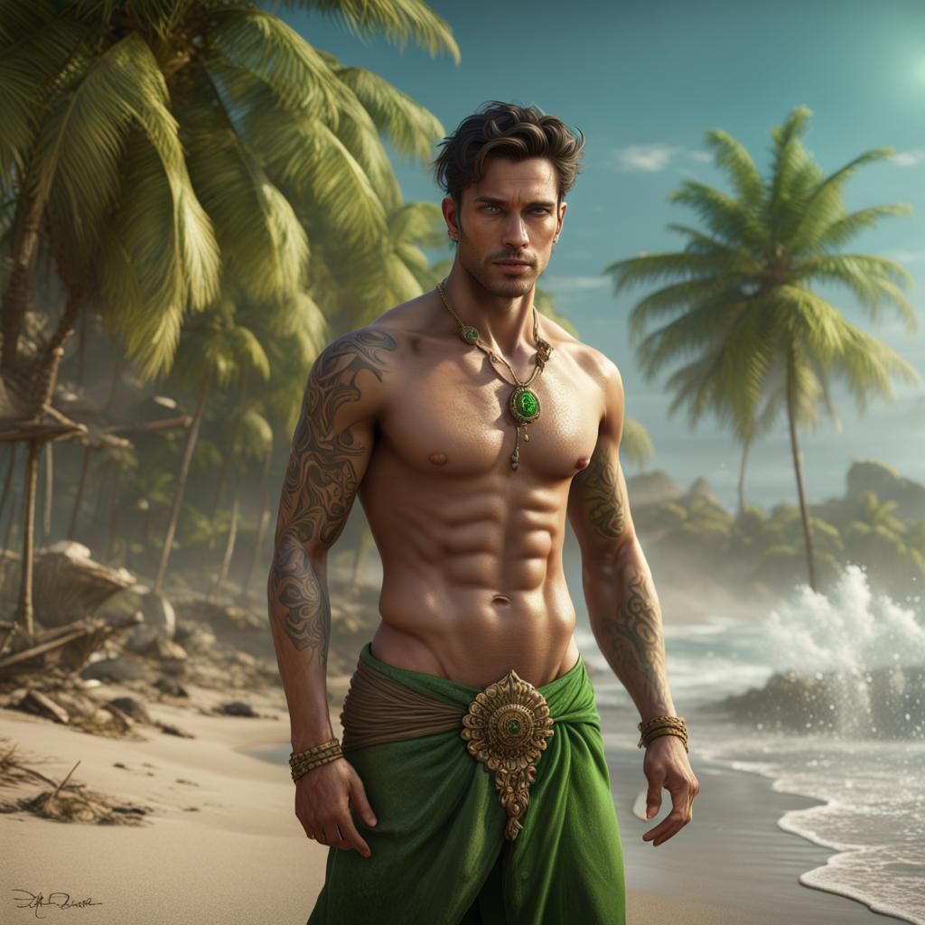 Handsome Man on Beach: Fantasy Concept Art