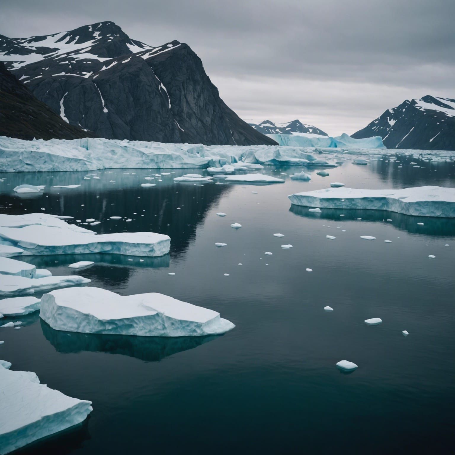 Dramatic Arctic Landscape with Icebergs and Fjords